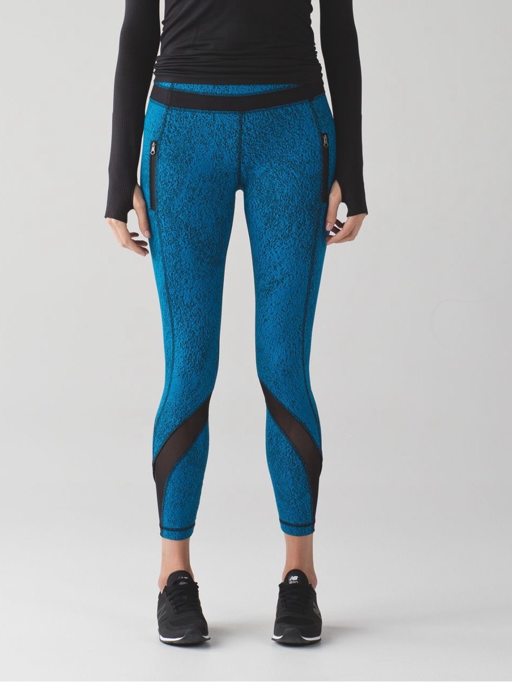 💙Lululemon Inspire Tight ll Power Jacquard Shocking Blue Black Leggings Size 10